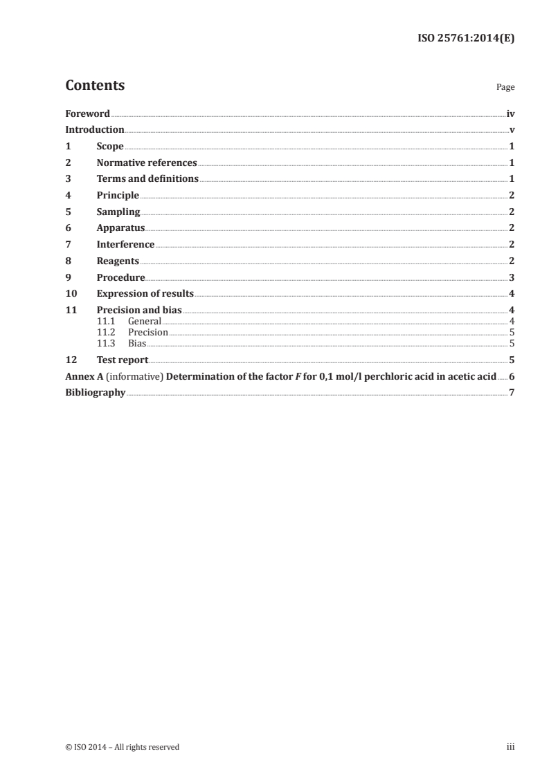 ISO 25761:2014 ISO 25761:2014 - Plastics — Polyols for use in the production of polyurethanes — Determination of basicity (total amine value), expressed as percent nitrogen/14/2014 - Page 3 preview