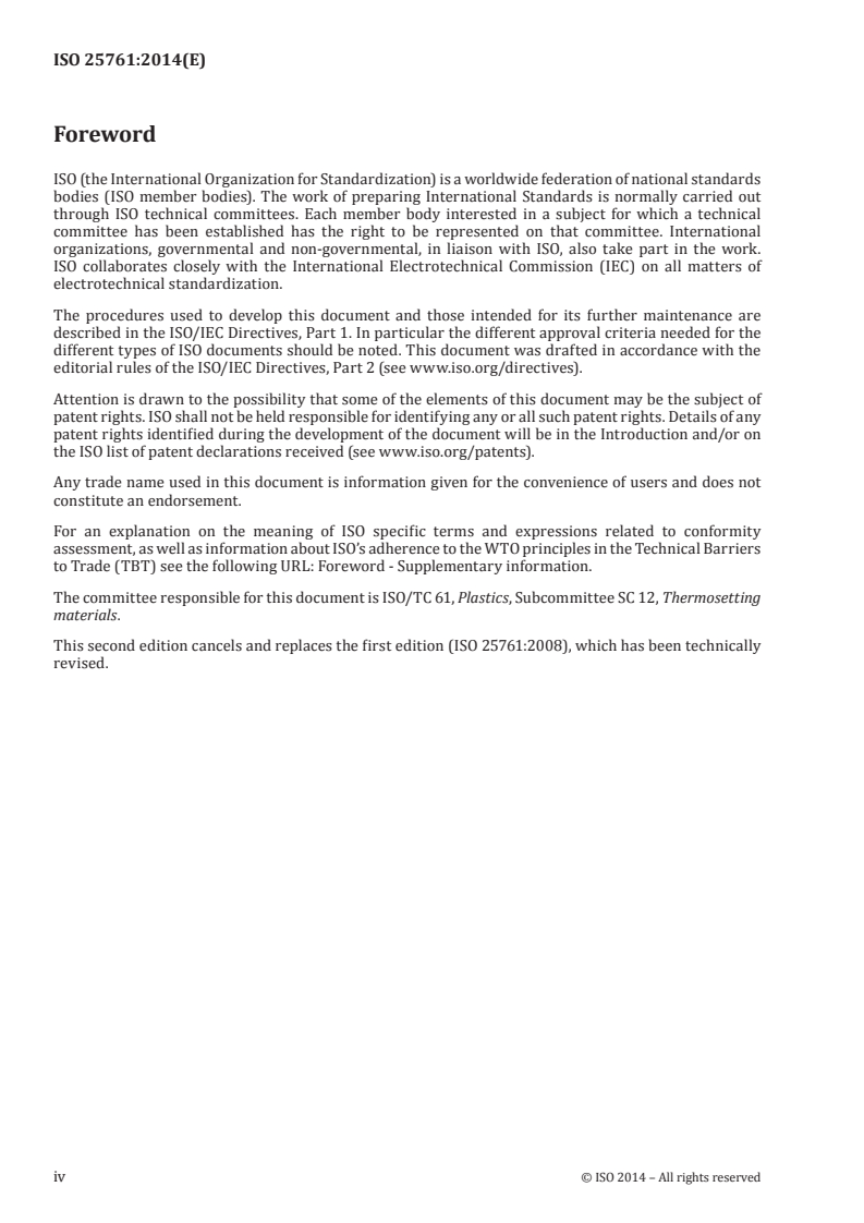 ISO 25761:2014 ISO 25761:2014 - Plastics — Polyols for use in the production of polyurethanes — Determination of basicity (total amine value), expressed as percent nitrogen/14/2014 - Page 4 preview