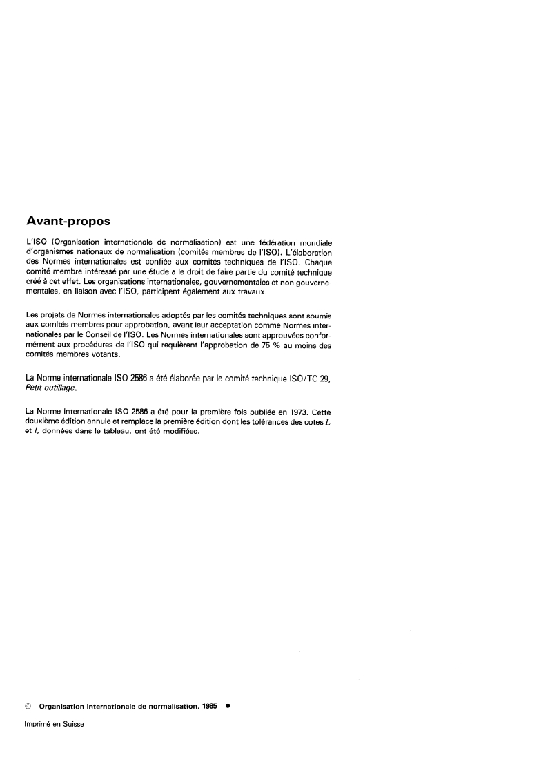 ISO 2586:1985 ISO 2586:1985 - Fraises cylindriques 2 tailles, à alésage lisse, à entraînement par tenons — Série métrique/22/1985 - Page 2 preview