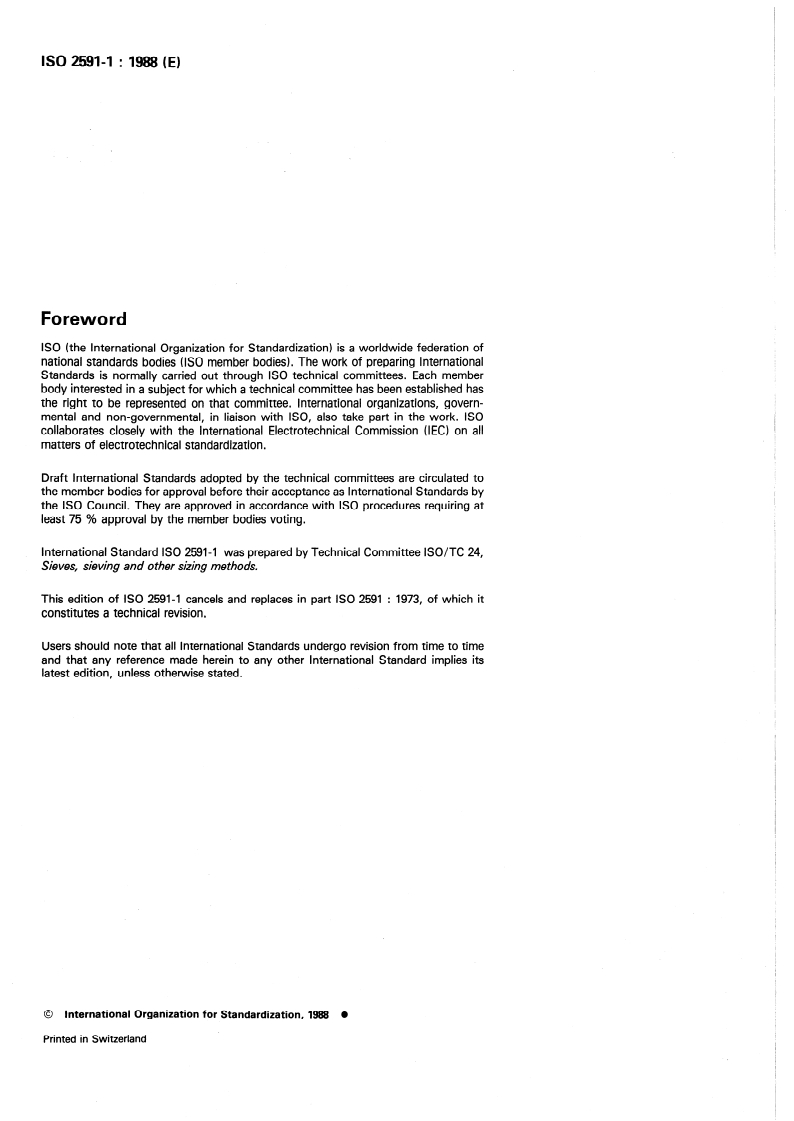ISO 2591-1:1988 ISO 2591-1:1988 - Test sieving — Part 1: Methods using test sieves of woven wire cloth and perforated metal plate/15/1988 - Page 2 preview