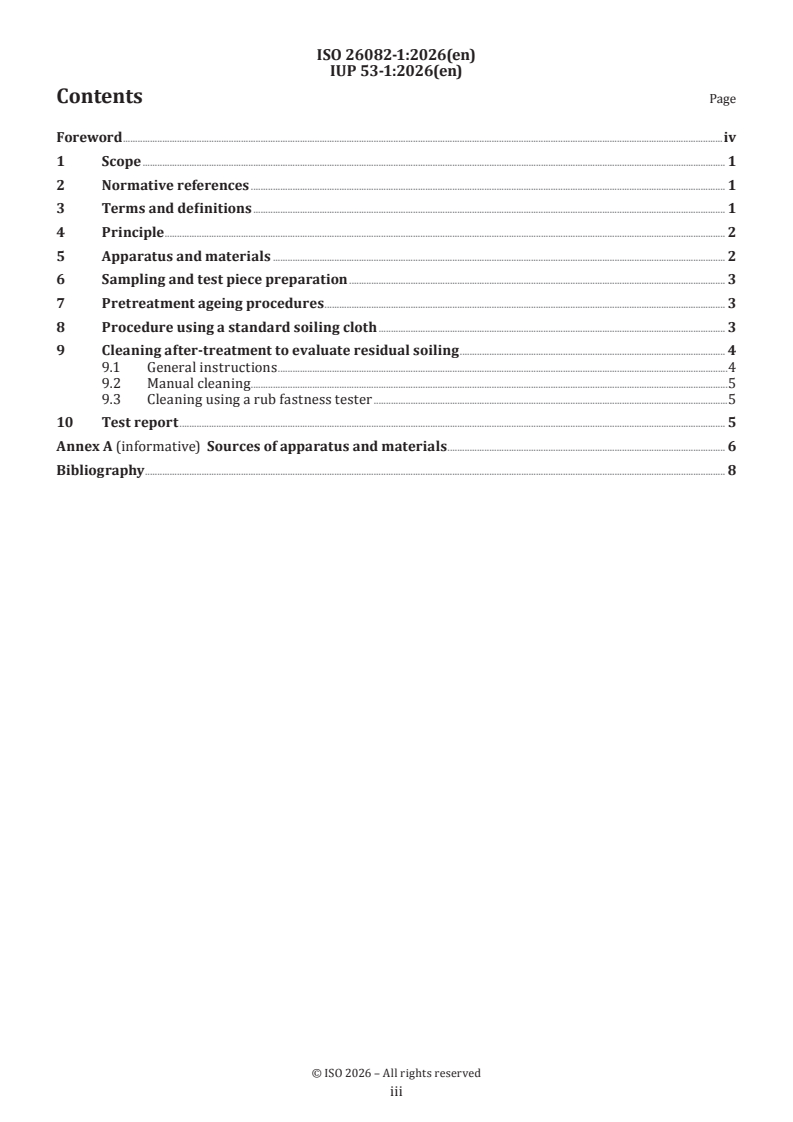 ISO 26082-1:2026 ISO 26082-1:2026 - Leather — Physical and mechanical test methods for the determination of soiling — Part 1: Rubbing (Martindale) method - Page 3 preview