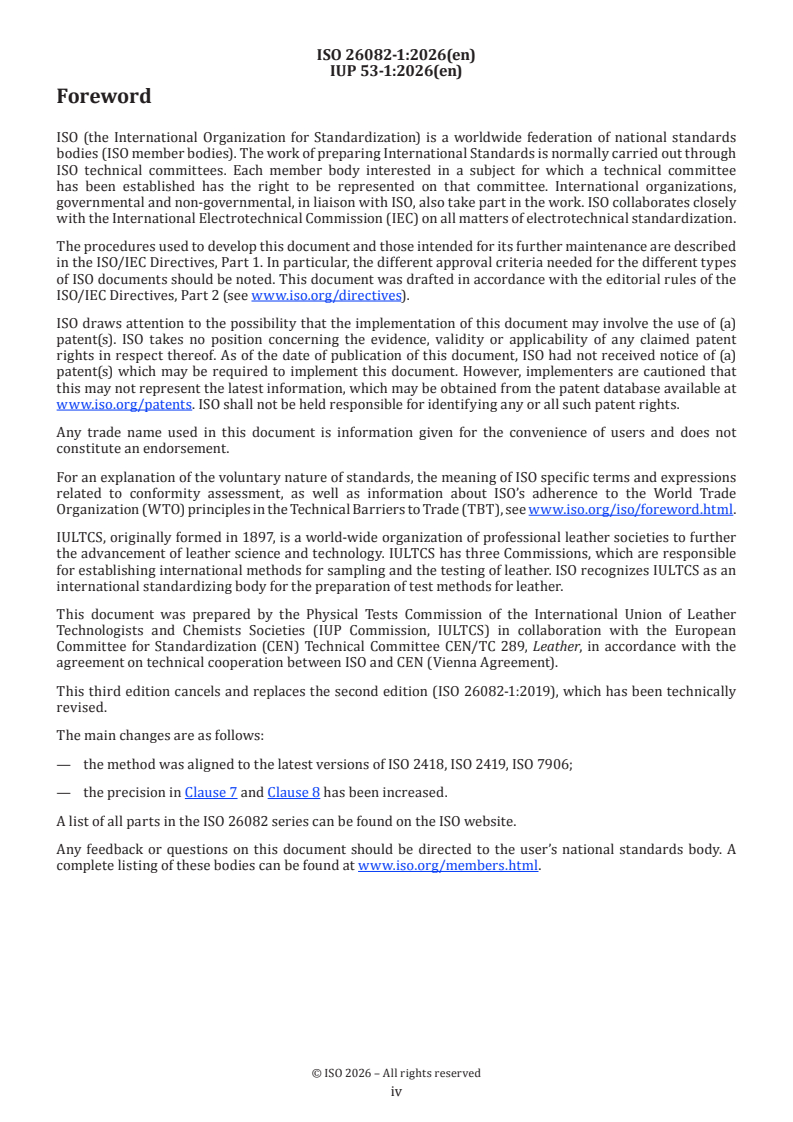 ISO 26082-1:2026 ISO 26082-1:2026 - Leather — Physical and mechanical test methods for the determination of soiling — Part 1: Rubbing (Martindale) method - Page 4 preview