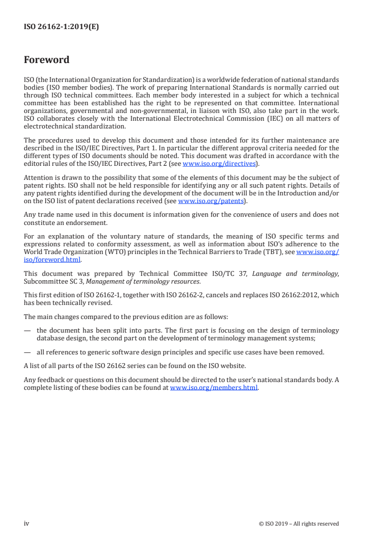 SIST ISO 26162-1:2021 ISO 26162-1:2019 - Management of terminology resources — Terminology databases — Part 1: Design/12/2019 - Page 4 preview