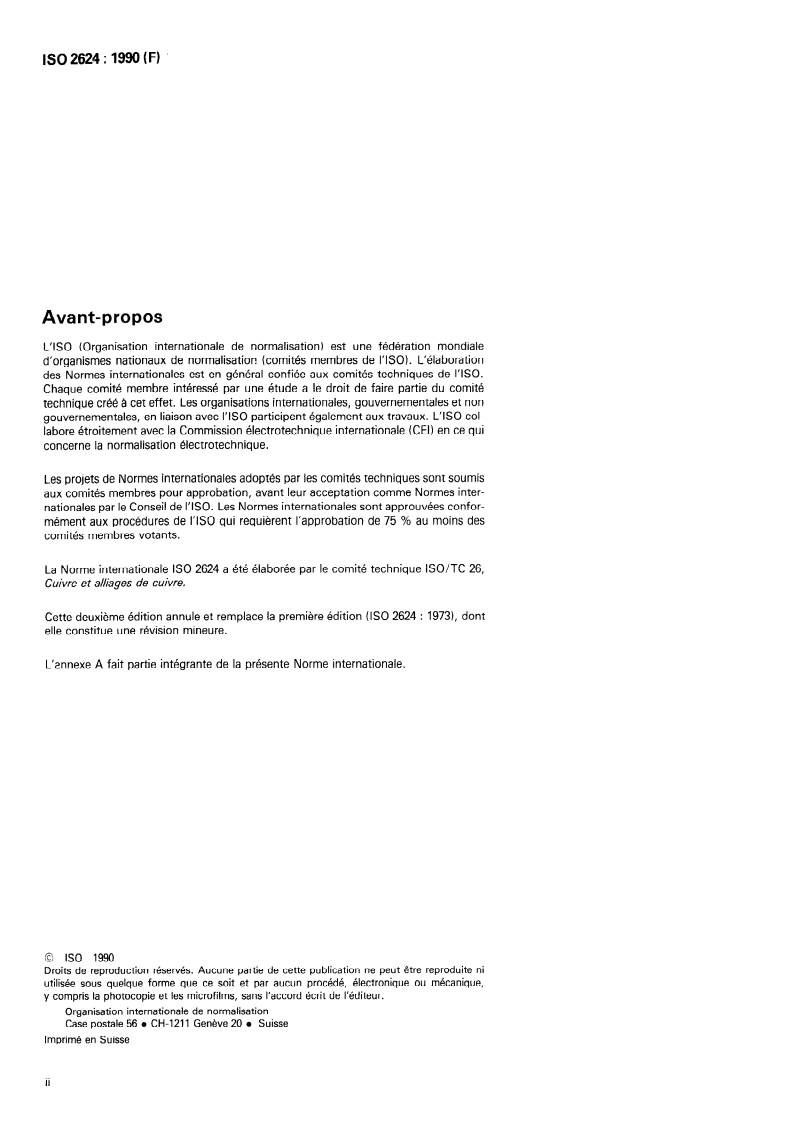 ISO 2624:1990 ISO 2624:1990 - Cuivre et alliages de cuivre — Évaluation de la dimension moyenne du grain/18/1990 - Page 2 preview