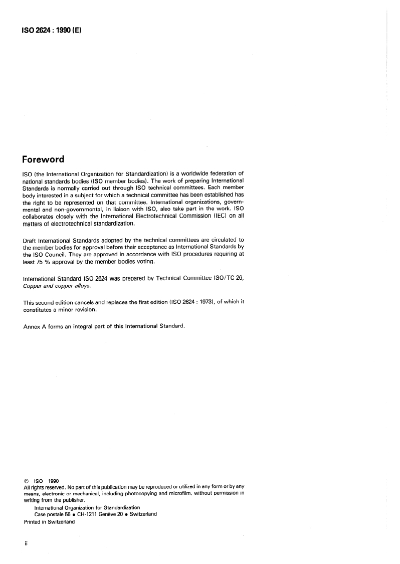 ISO 2624:1990 ISO 2624:1990 - Copper and copper alloys — Estimation of average grain size/18/1990 - Page 2 preview