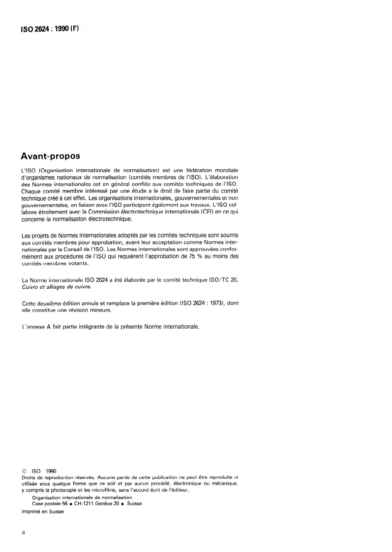 ISO 2624:1990 ISO 2624:1990 - Cuivre et alliages de cuivre — Évaluation de la dimension moyenne du grain/18/1990 - Page 2 preview