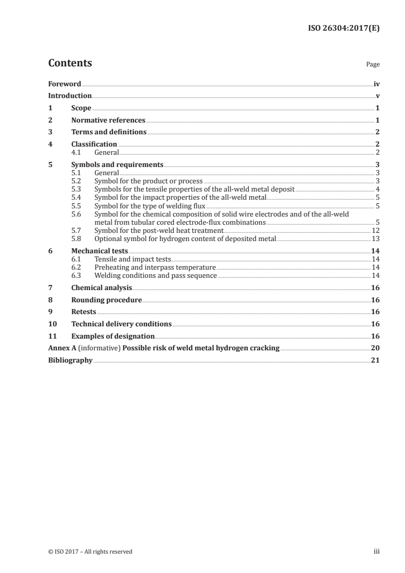 ISO 26304:2017 ISO 26304:2017 - Welding consumables — Solid wire electrodes, tubular cored electrodes and electrode-flux combinations for submerged arc welding of high strength steels — Classification/11/2017 - Page 3 preview