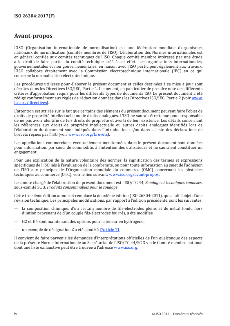 ISO 26304:2017 ISO 26304:2017 - Produits consommables pour le soudage — Fils-électrodes pleins, fils-électrodes fourrés et couples électrodes-flux pour le soudage à l'arc sous flux des aciers à haute résistance — Classification/11/2017 - Page 4 preview