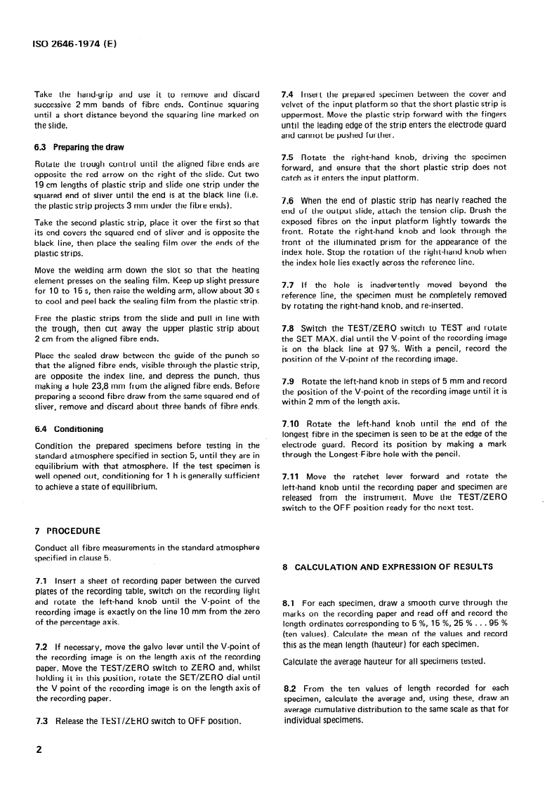SIST ISO 2646:1995 ISO 2646:1974 - Wool — Measurement of the length of fibres processed on the worsted system, using a fibre diagram machine/1/1974 - Page 4 preview