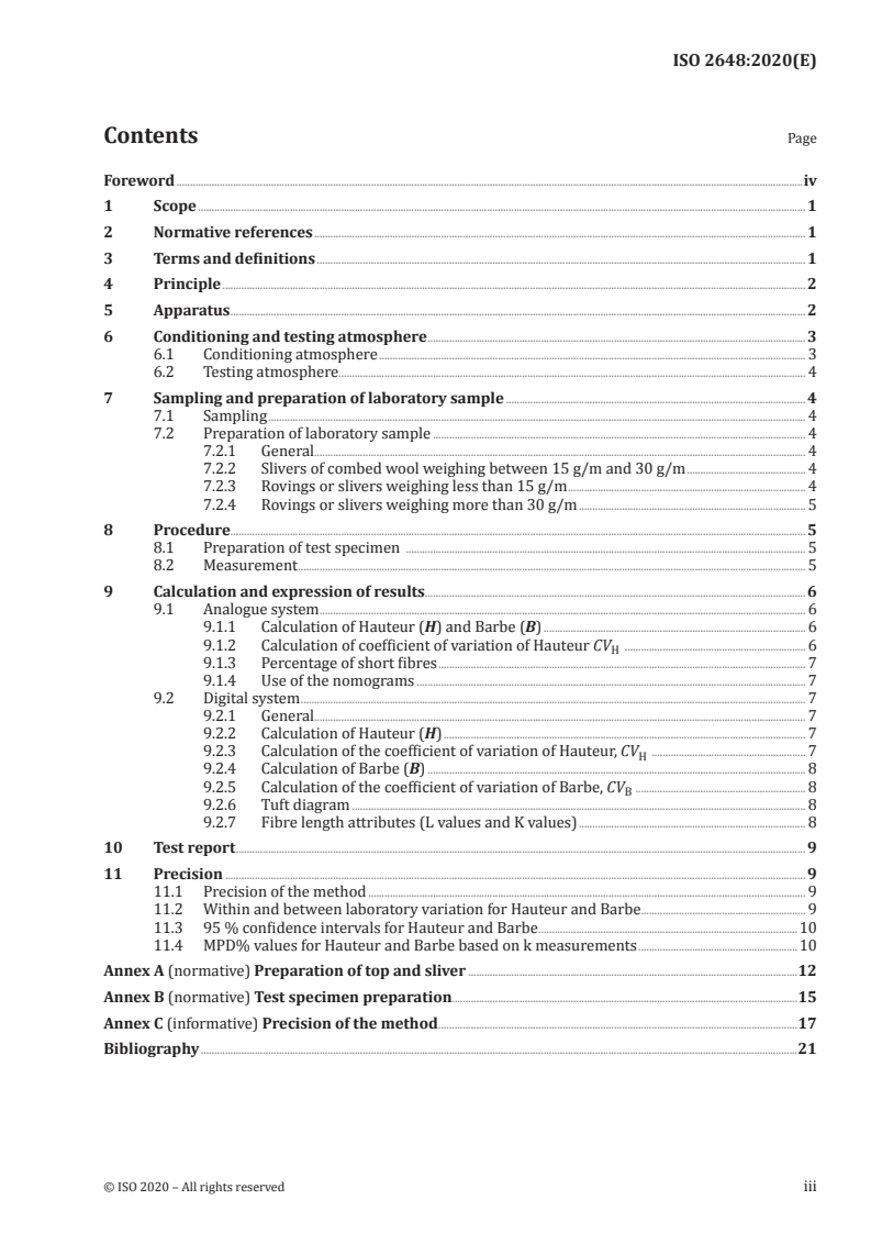 ISO 2648:2020 ISO 2648:2020 - Wool — Determination of fibre length distribution parameters — Capacitance method/27/2020 - Page 3 preview