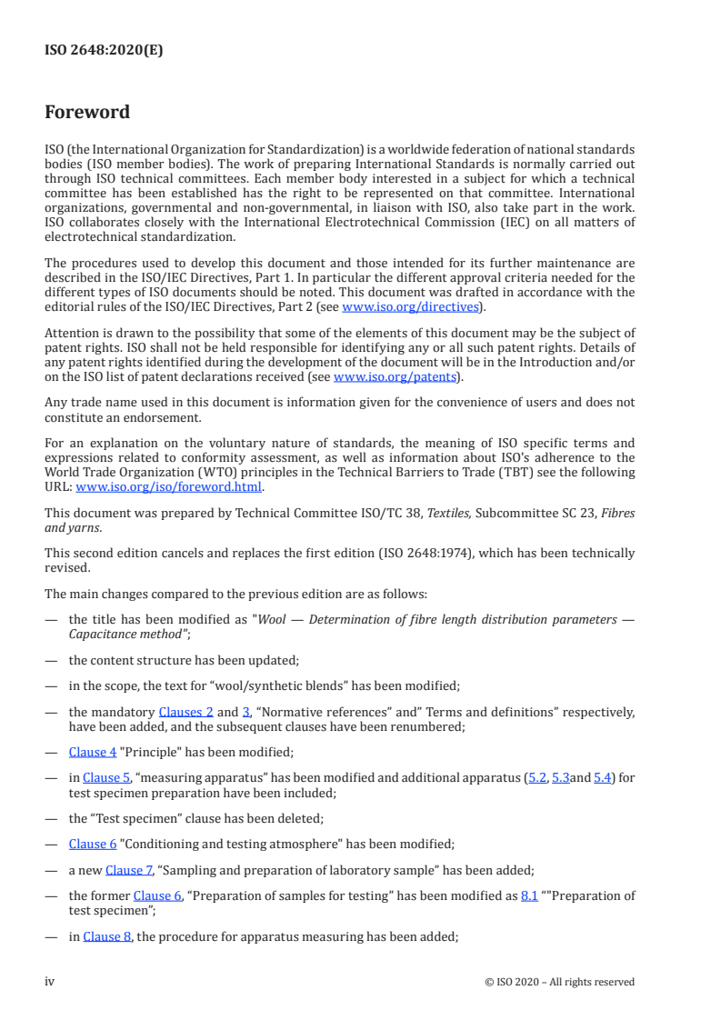 ISO 2648:2020 ISO 2648:2020 - Wool — Determination of fibre length distribution parameters — Capacitance method/27/2020 - Page 4 preview