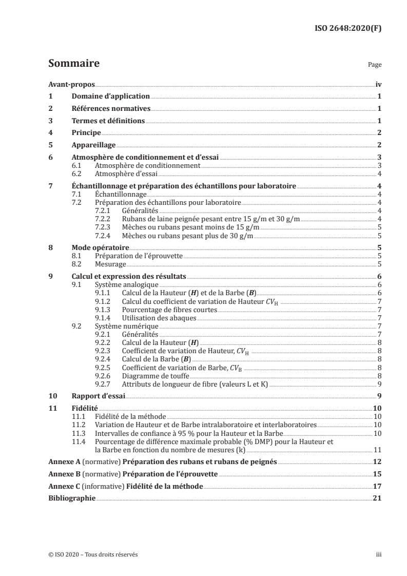 ISO 2648:2020 ISO 2648:2020 - Laine — Détermination des paramètres de distribution de longueur des fibres — Méthode capacitive/27/2020 - Page 3 preview