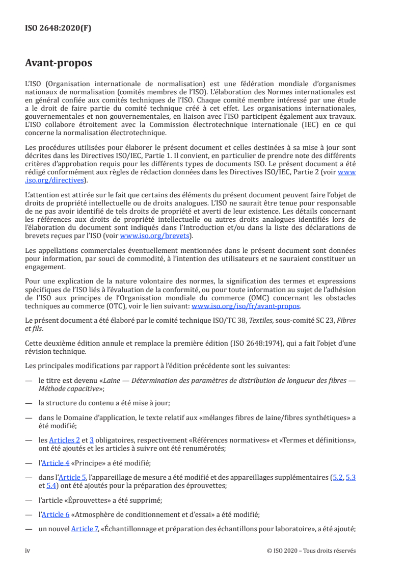 ISO 2648:2020 ISO 2648:2020 - Laine — Détermination des paramètres de distribution de longueur des fibres — Méthode capacitive/27/2020 - Page 4 preview