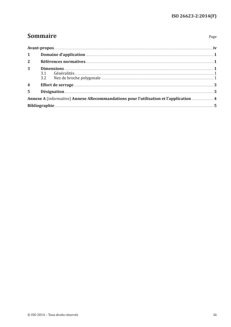 ISO 26623-2:2014 ISO 26623-2:2014 - Interfaces à cône polygonal avec face d'appui — Partie 2: Dimensions et désignation des nez de broche/21/2014 - Page 3 preview
