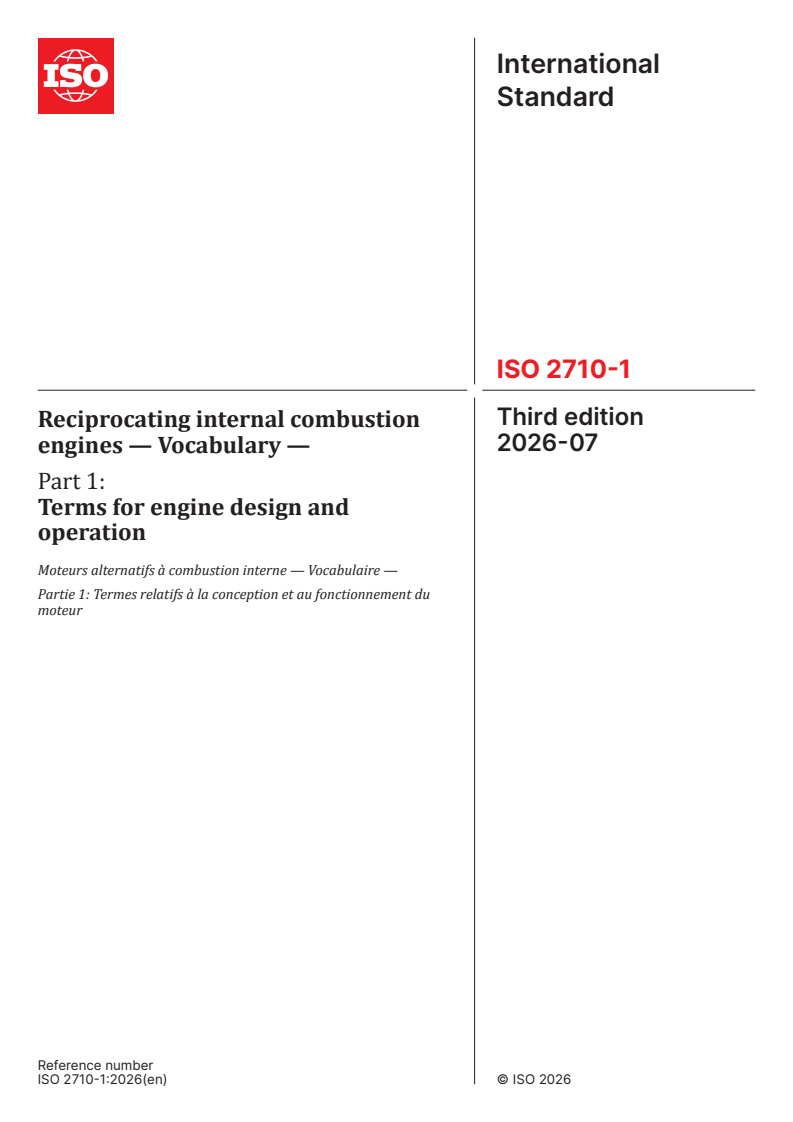ISO 2710-1:2026 ISO 2710-1:2026 - Reciprocating internal combustion engines — Vocabulary — Part 1: Terms for engine design and operation - Page 1 preview