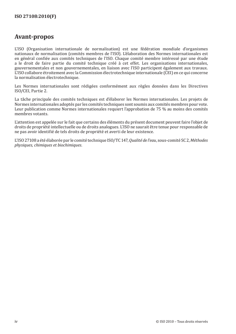 ISO 27108:2010 ISO 27108:2010 - Qualité de l'eau — Détermination d'agents de traitement et de produits d'usine sélectionnés — Méthode utilisant une micro-extraction en phase solide (MEPS) suivie d'une chromatographie en phase gazeuse-spectrométrie de masse (CG-SM)/19/2013 - Page 4 preview