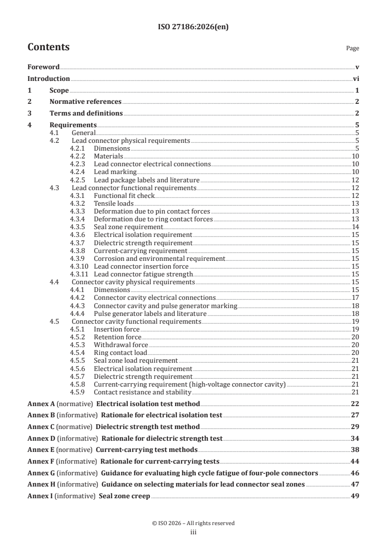 ISO 27186:2026 ISO 27186:2026 - Active implantable medical devices — Four-pole connector system for implantable cardiac rhythm management devices — Dimensional and test requirements - Page 3 preview