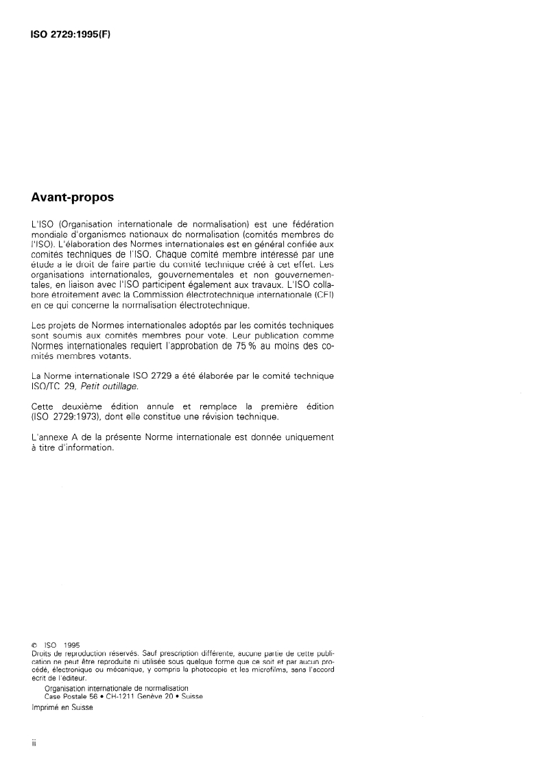 ISO 2729:1995 ISO 2729:1995 - Outils pour le travail du bois — Ciseaux et gouges/2/1995 - Page 2 preview