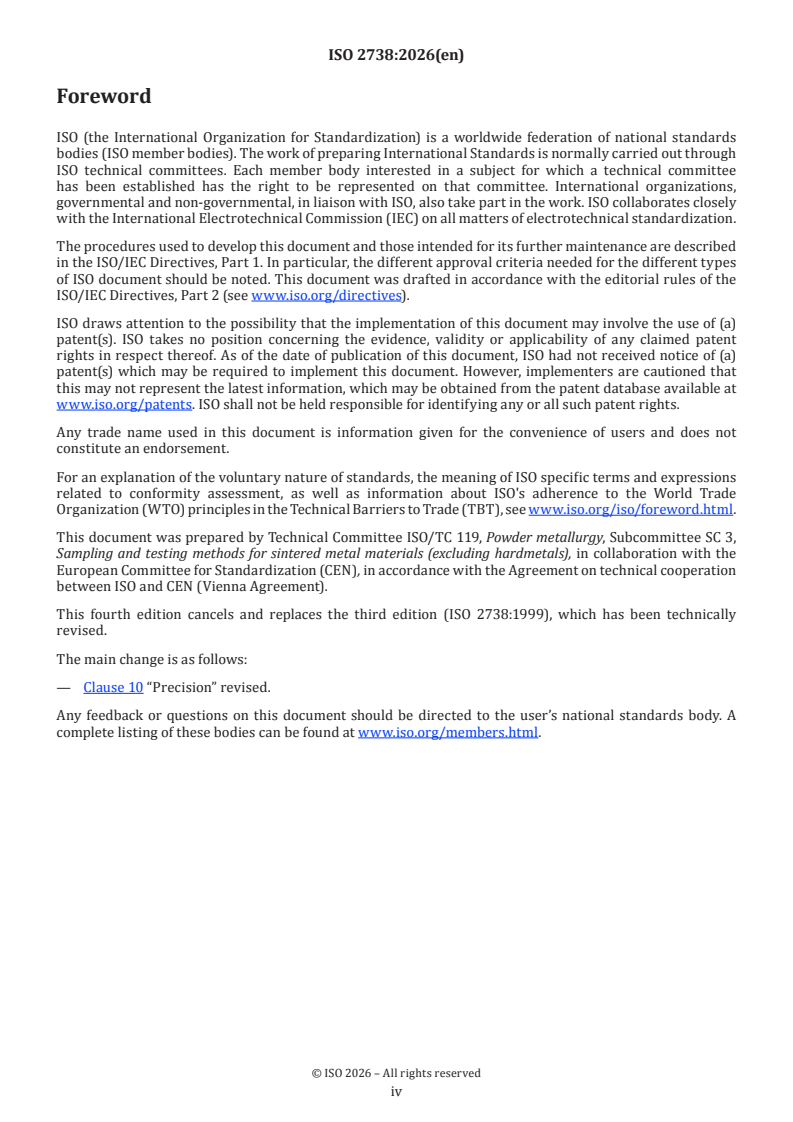 ISO 2738:2026 ISO 2738:2026 - Sintered metal materials, excluding hardmetals — Permeable sintered metal materials — Determination of density, oil content and open porosity
Released:9. 01. 2026 - Page 4 preview