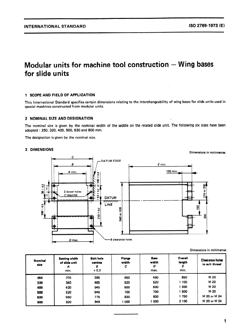 ISO 2769:1973 ISO 2769:1973 - Modular units for machine tool construction — Wing bases for slide units/1/1973 - Page 3 preview