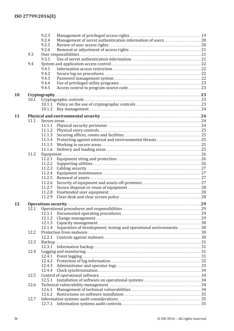 ISO 27799:2016 ISO 27799:2016 - Health informatics — Information security management in health using ISO/IEC 27002/1/2016 - Page 4 preview