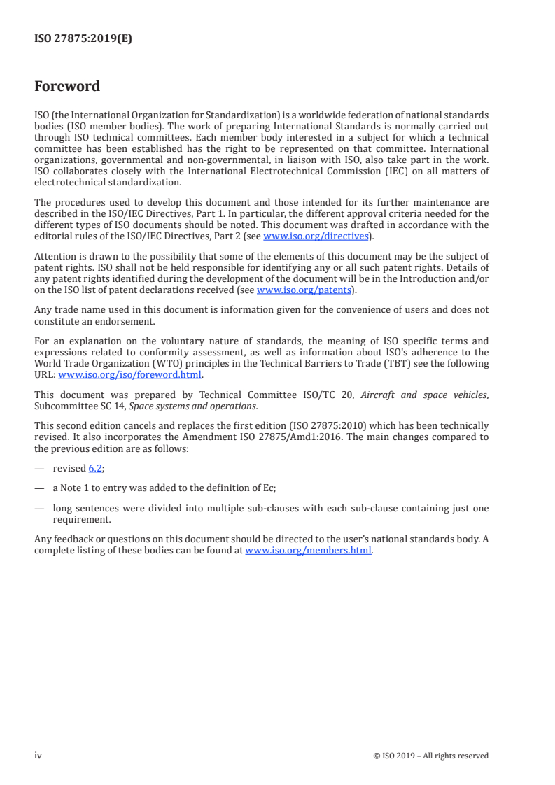 ISO 27875:2019 ISO 27875:2019 - Space systems — Re-entry risk management for unmanned spacecraft and launch vehicle orbital stages/1/2019 - Page 4 preview