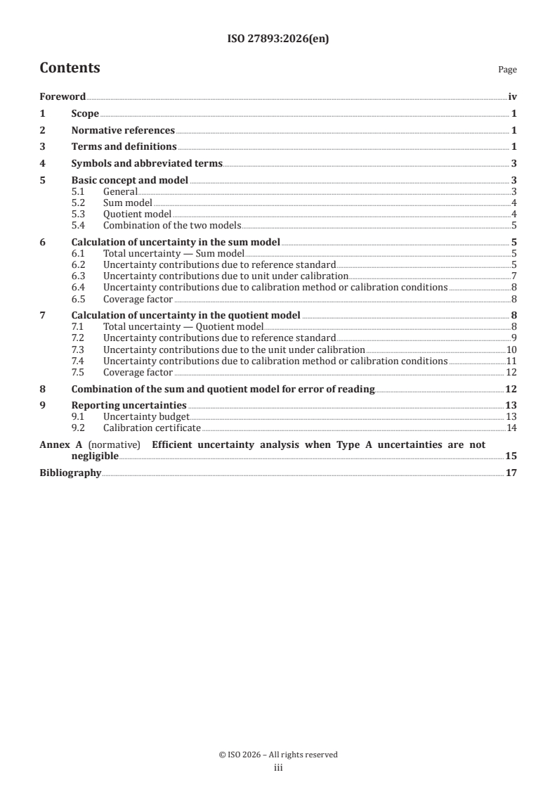 ISO 27893:2026 ISO 27893:2026 - Vacuum technology — Vacuum gauges — Evaluation of the uncertainties of results of calibrations by direct comparison with a reference gauge - Page 3 preview