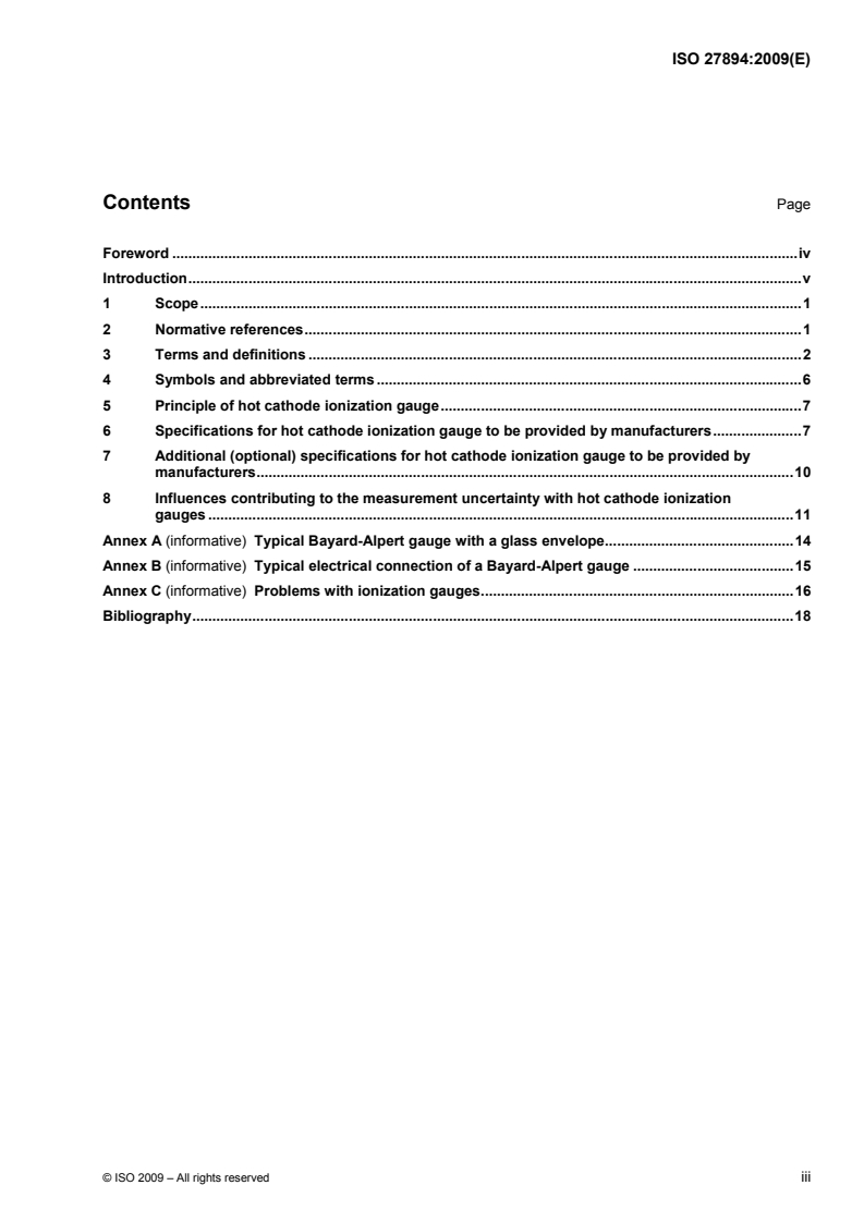 ISO 27894:2009 ISO 27894:2009 - Vacuum technology — Vacuum gauges — Specifications for hot cathode ionization gauges/30/2009 - Page 3 preview