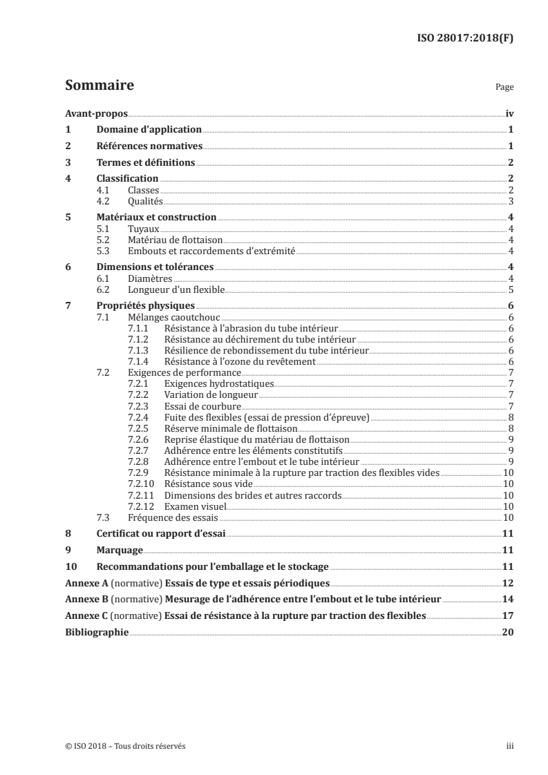 ISO 28017:2018 ISO 28017:2018 - Tuyaux et flexibles en caoutchouc, à armature textile ou métallique, pour des applications de dragage — Spécifications/8/2018 - Page 3 preview