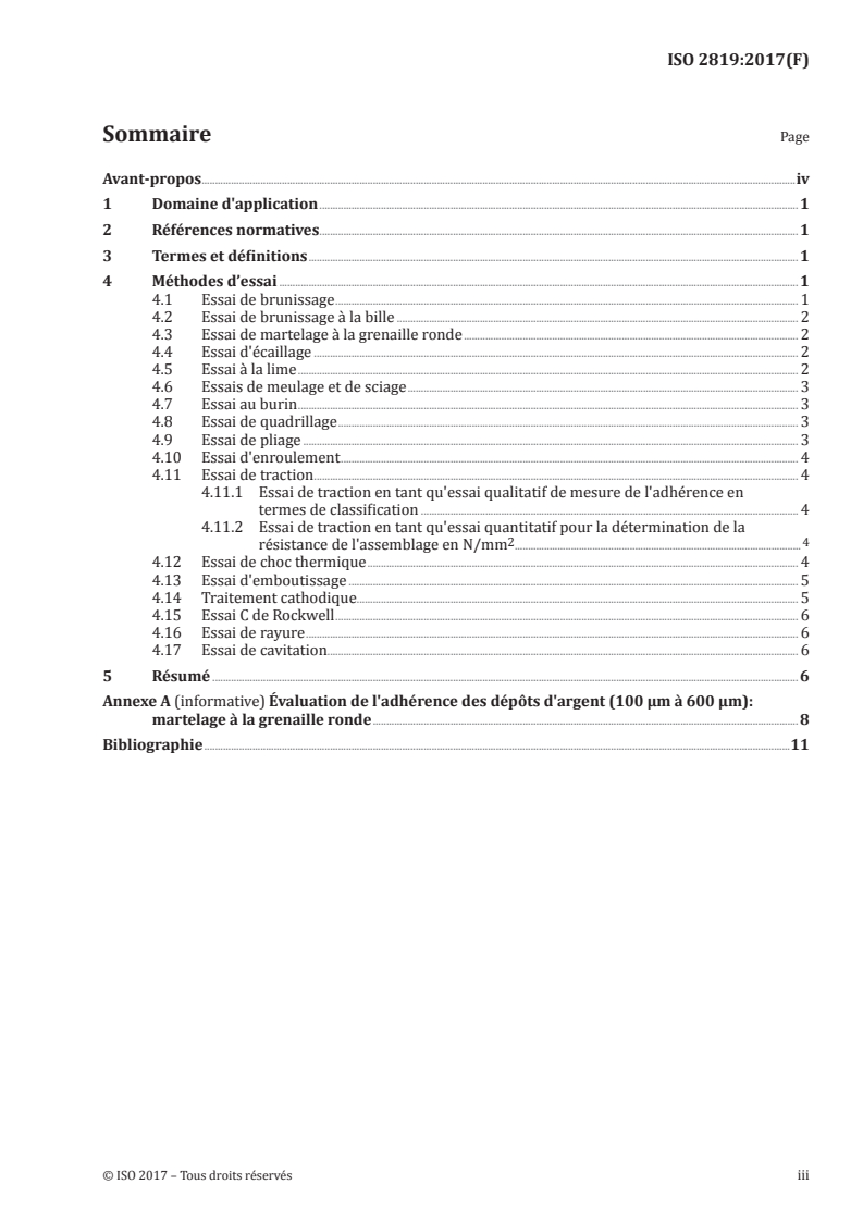ISO 2819:2017 ISO 2819:2017 - Revêtements métalliques sur bases métalliques — Dépôts électrolytiques et dépôts par voie chimique — Liste des différentes méthodes d'essai d'adhérence/6/2017 - Page 3 preview