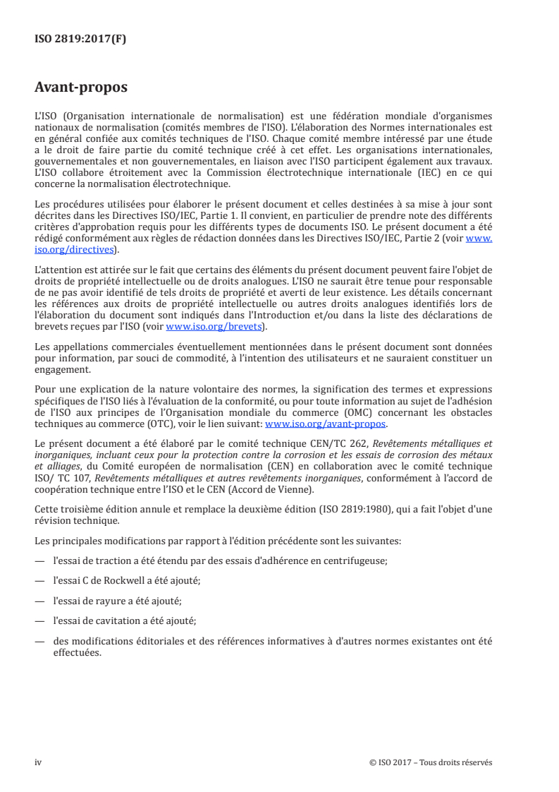 ISO 2819:2017 ISO 2819:2017 - Revêtements métalliques sur bases métalliques — Dépôts électrolytiques et dépôts par voie chimique — Liste des différentes méthodes d'essai d'adhérence/6/2017 - Page 4 preview