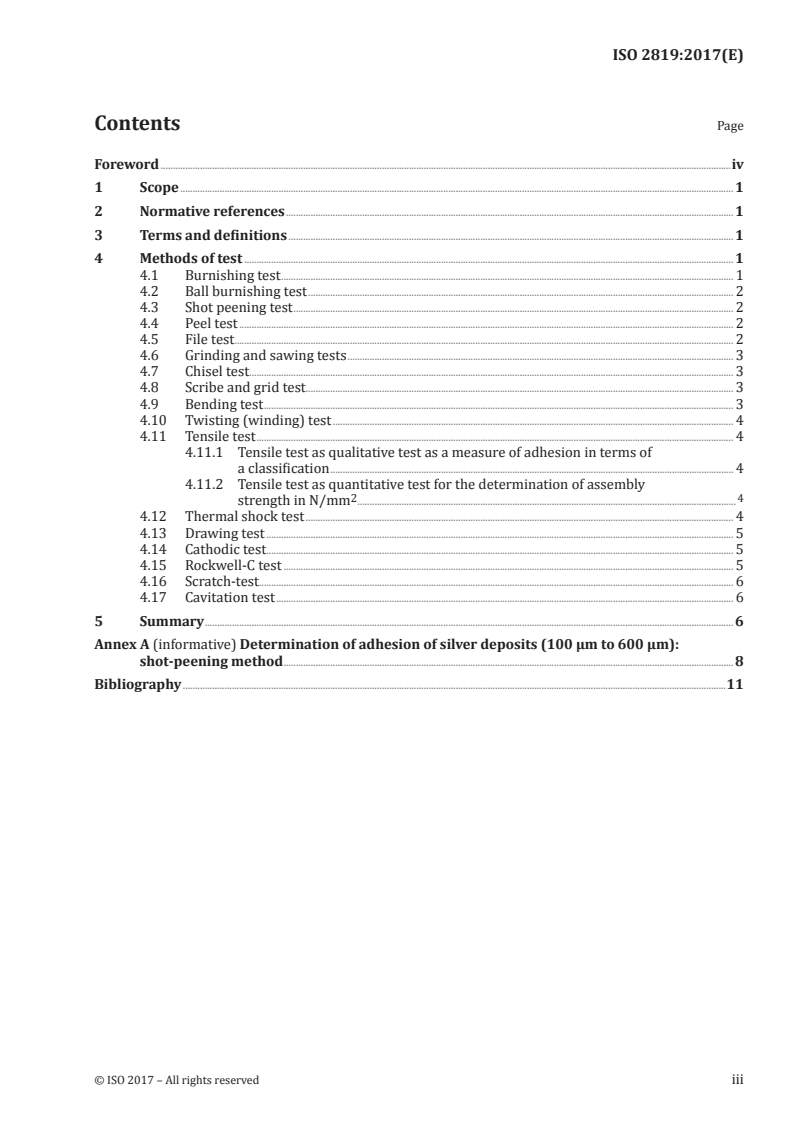 ISO 2819:2017 ISO 2819:2017 - Metallic coatings on metallic substrates — Electrodeposited and chemically deposited coatings — Review of methods available for testing adhesion/6/2017 - Page 3 preview