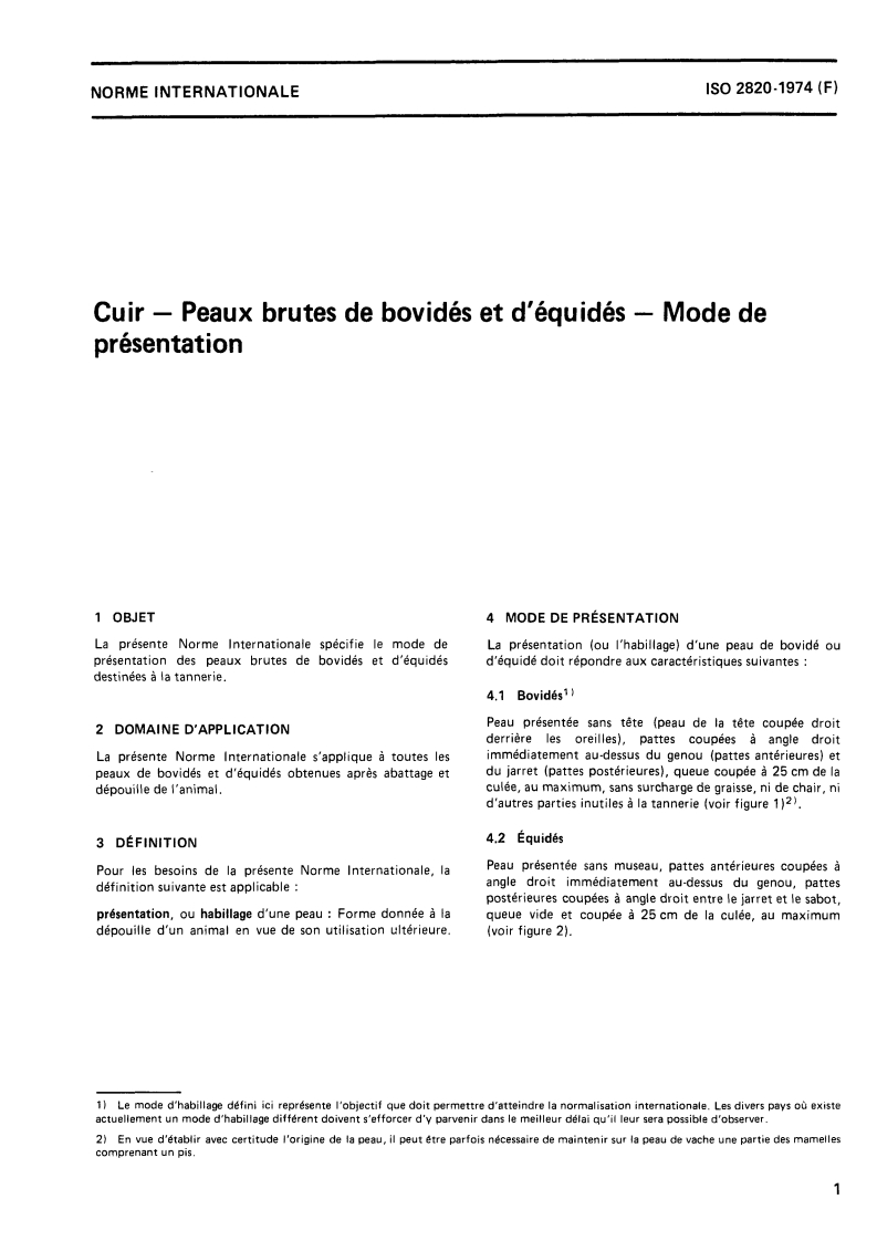 ISO 2820:1974 ISO 2820:1974 - Cuir — Peaux brutes de bovidés et d'équidés — Mode de présentation/1/1974 - Page 3 preview
