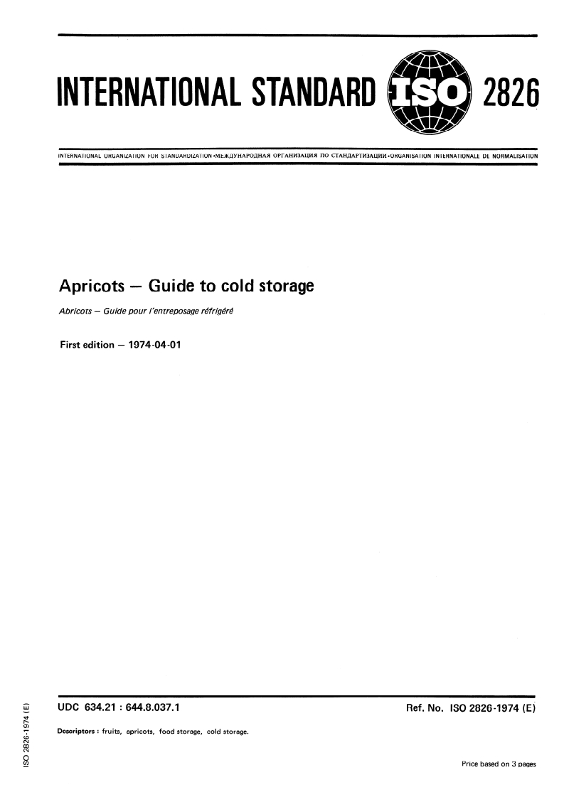 SIST ISO 2826:1996 ISO 2826:1974 - Apricots — Guide to cold storage/1/1974 - Page 1 preview