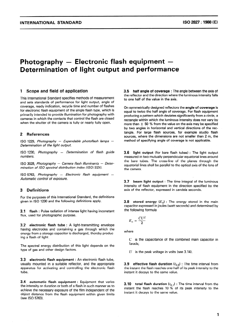 SIST ISO 2827:2011 ISO 2827:1988 - Photography — Electronic flash equipment — Determination of light output and performance/18/1988 - Page 3 preview