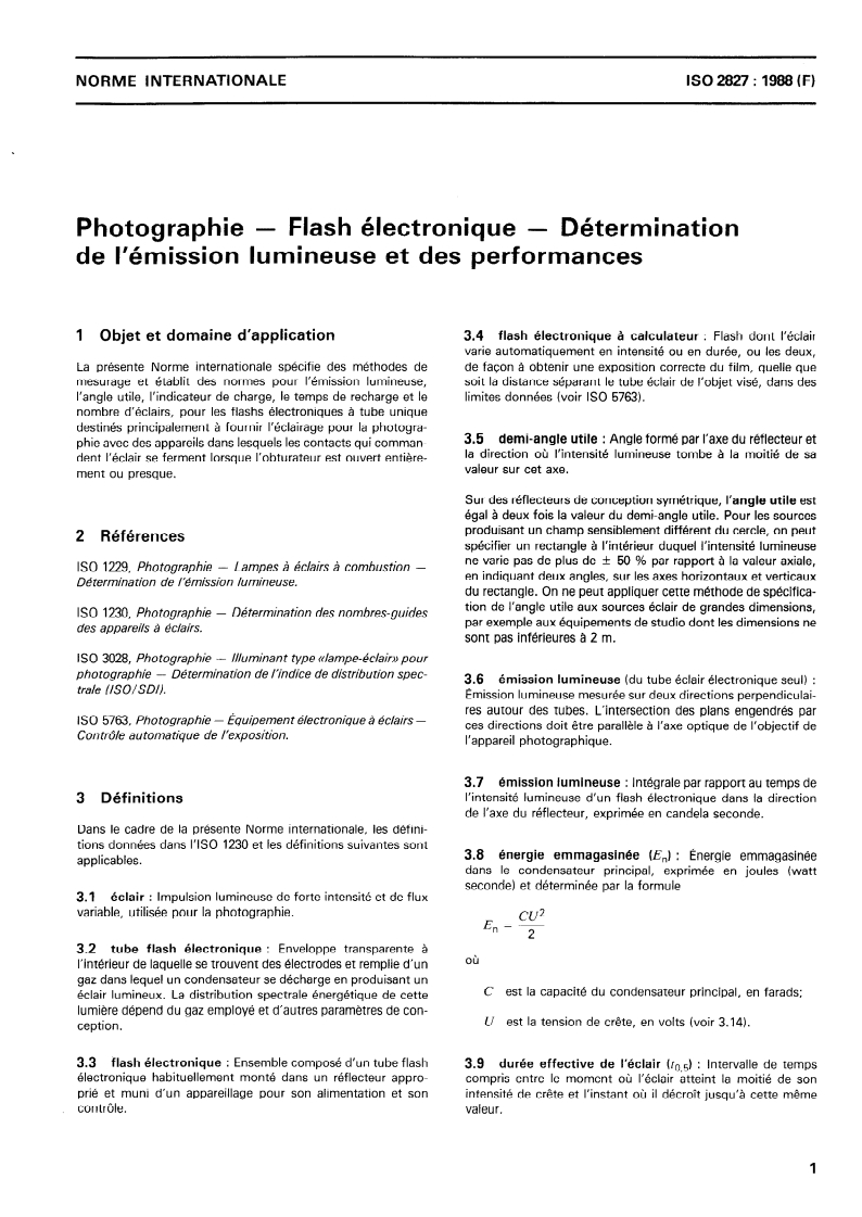 SIST ISO 2827:2011 ISO 2827:1988 - Photographie — Flash électronique — Détermination de l'émission lumineuse et des performances/18/1988 - Page 3 preview