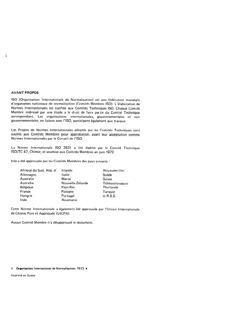 ISO 2831:1973 ISO 2831:1973 - Fluorure de sodium à usage industriel — Détermination de l'insoluble dans l'eau/1/1973 - Page 2 preview