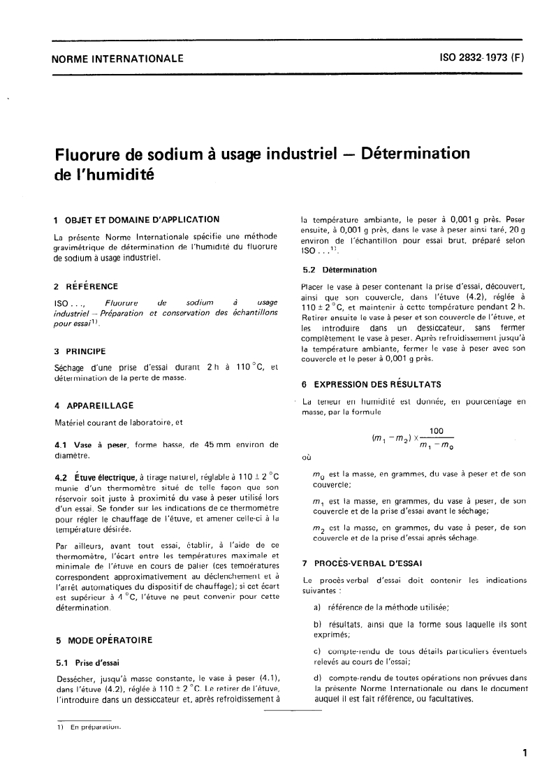 ISO 2832:1973 ISO 2832:1973 - Fluorure de sodium à usage industriel — Détermination de l'humidité/1/1973 - Page 3 preview