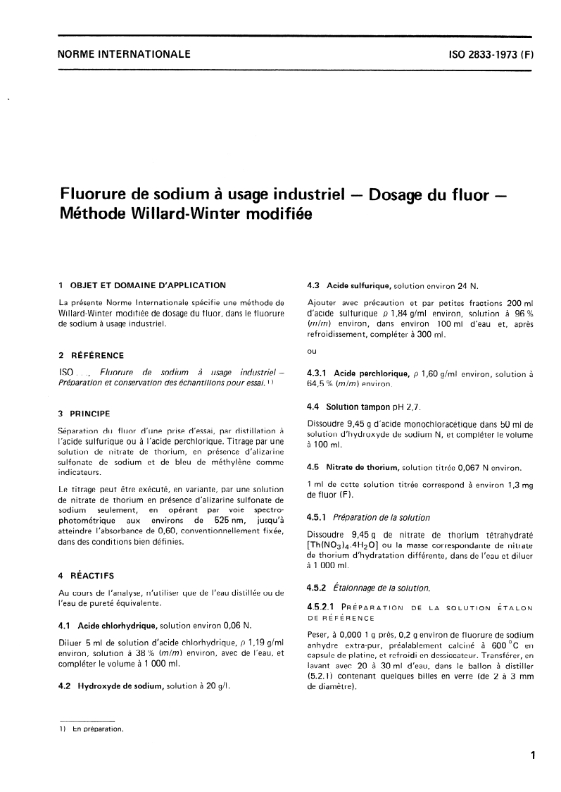 ISO 2833:1973 ISO 2833:1973 - Fluorure de sodium à usage industriel — Dosage du fluor — Méthode Willard-Winter modifiée/1/1973 - Page 3 preview