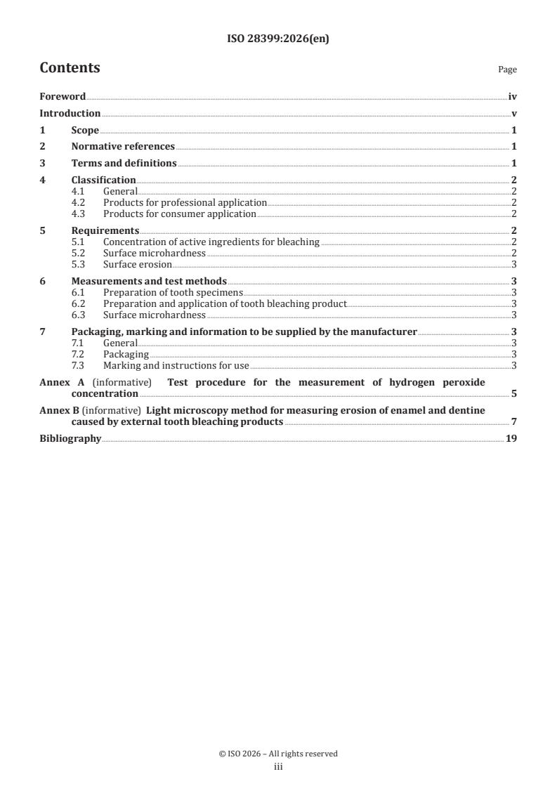 ISO 28399:2026 ISO 28399:2026 - Dentistry — External tooth bleaching products - Page 3 preview