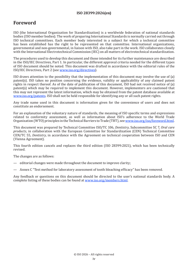 ISO 28399:2026 ISO 28399:2026 - Dentistry — External tooth bleaching products - Page 4 preview