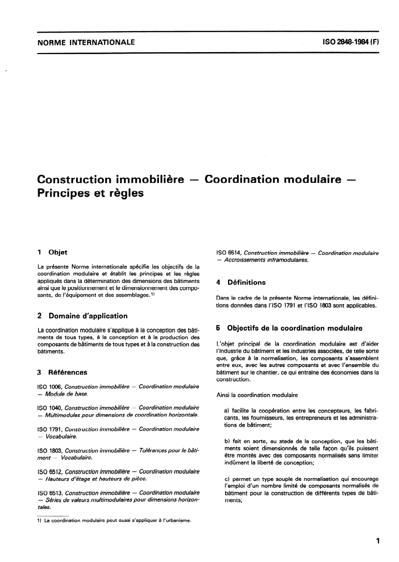 ISO 2848:1984 ISO 2848:1984 - Construction immobilière — Coordination modulaire — Principes et règles/1/1984 - Page 3 preview