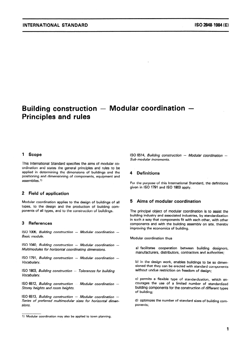 ISO 2848:1984 ISO 2848:1984 - Building construction — Modular coordination — Principles and rules/1/1984 - Page 3 preview