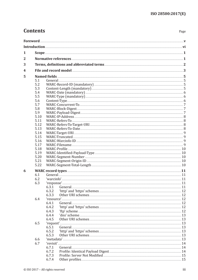 ISO 28500:2017 ISO 28500:2017 - Information and documentation — WARC file format/14/2017 - Page 3 preview