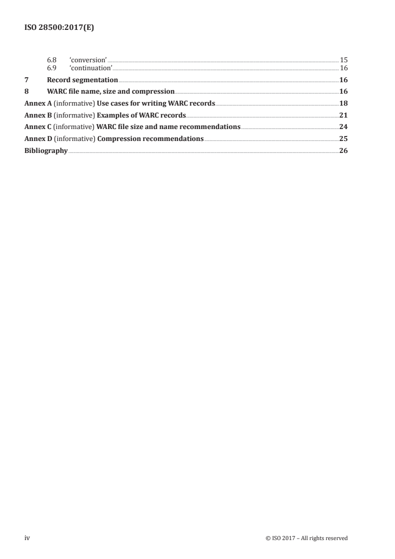ISO 28500:2017 ISO 28500:2017 - Information and documentation — WARC file format/14/2017 - Page 4 preview