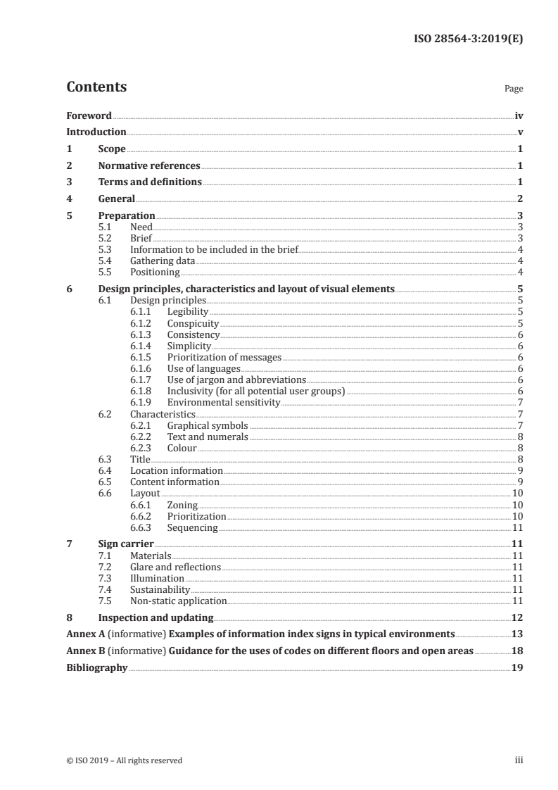ISO 28564-3:2019 ISO 28564-3:2019 - Public information guidance systems — Part 3: Guidelines for the design and use of information index signs/16/2019 - Page 3 preview