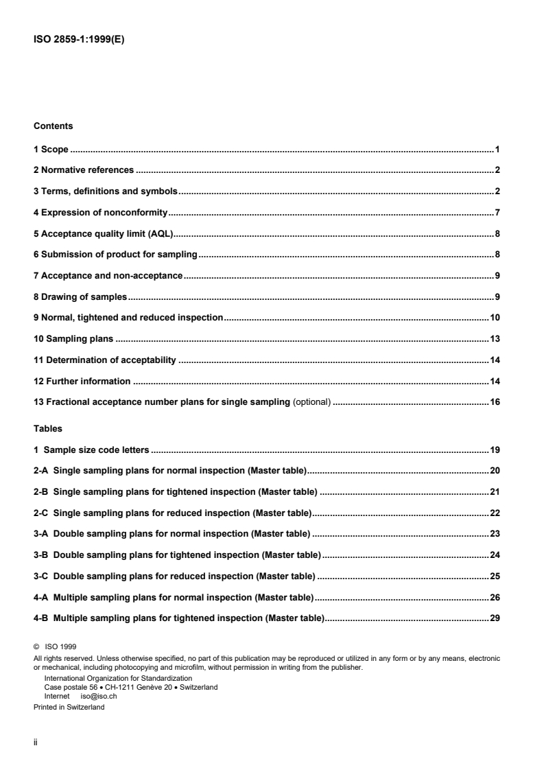 ISO 2859-1:1999 ISO 2859-1:1999 - Sampling procedures for inspection by attributes — Part 1: Sampling schemes indexed by acceptance quality limit (AQL) for lot-by-lot inspection/18/1999 - Page 2 preview
