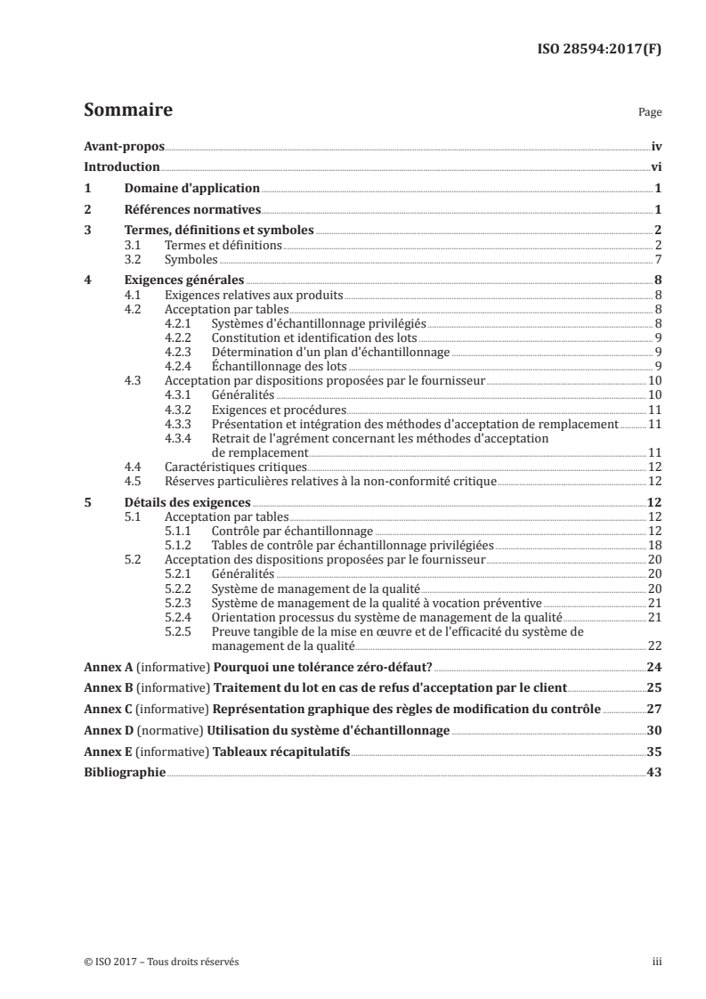 ISO 28594:2017 ISO 28594:2017 - Systèmes d'échantillonnage de tolérance zéro-défaut et procédures de maîtrise des processus combinés pour l'acceptation de produits/23/2017 - Page 3 preview
