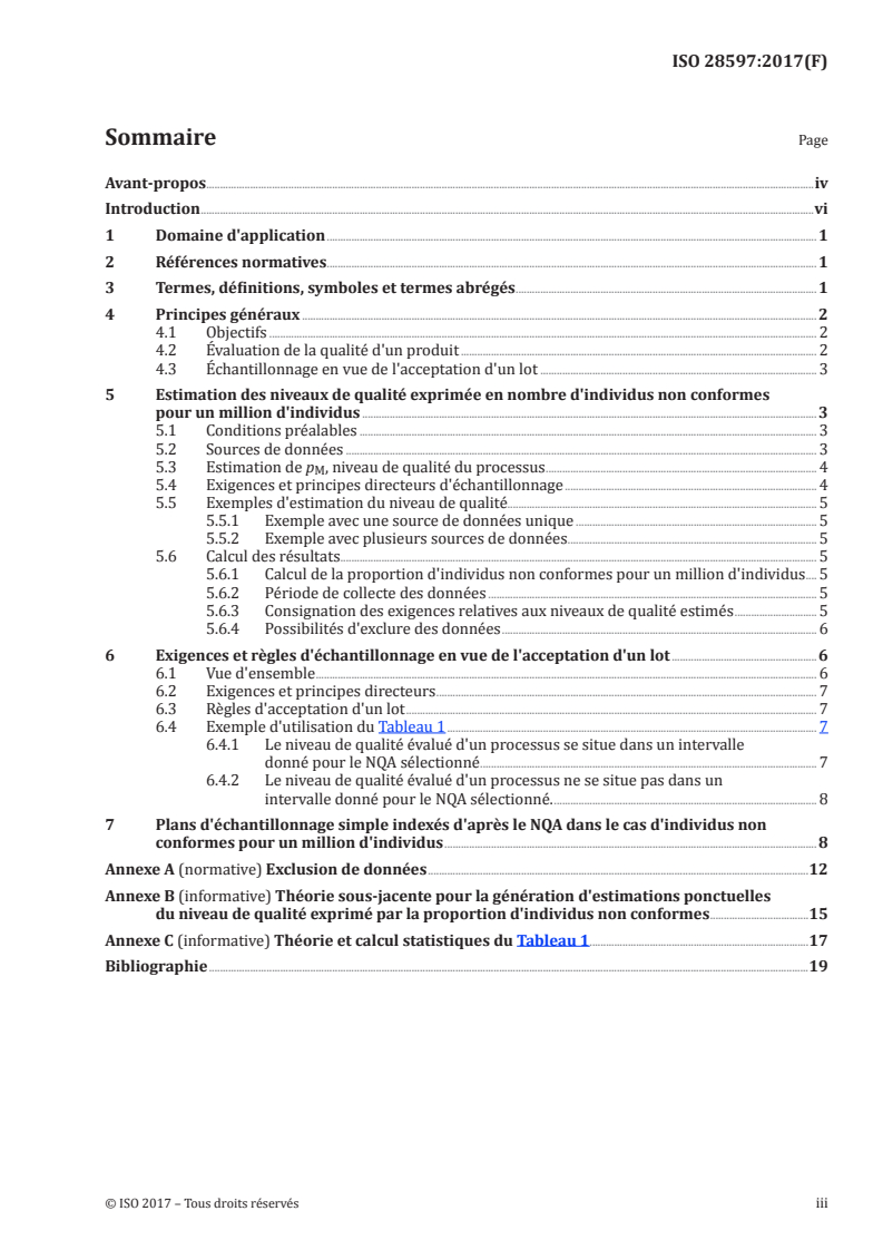 ISO 28597:2017 ISO 28597:2017 - Règles d'échantillonnage par attributs en vue d'acceptation — Niveaux spécifiés de qualité en termes d'individus non conformes pour un million d'individus/23/2017 - Page 3 preview