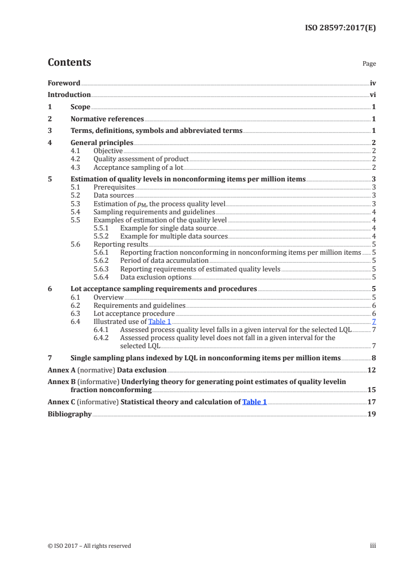 ISO 28597:2017 ISO 28597:2017 - Acceptance sampling procedures by attributes — Specified quality levels in nonconforming items per million/23/2017 - Page 3 preview